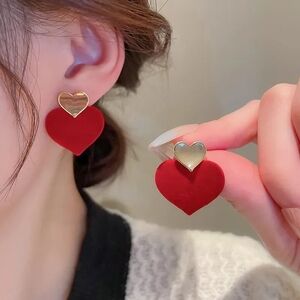 Heart-Shaped Red and Gold Earrings